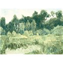 Casamance|Wall mural wooded landscape oil painting impressionist green|Wallmurals