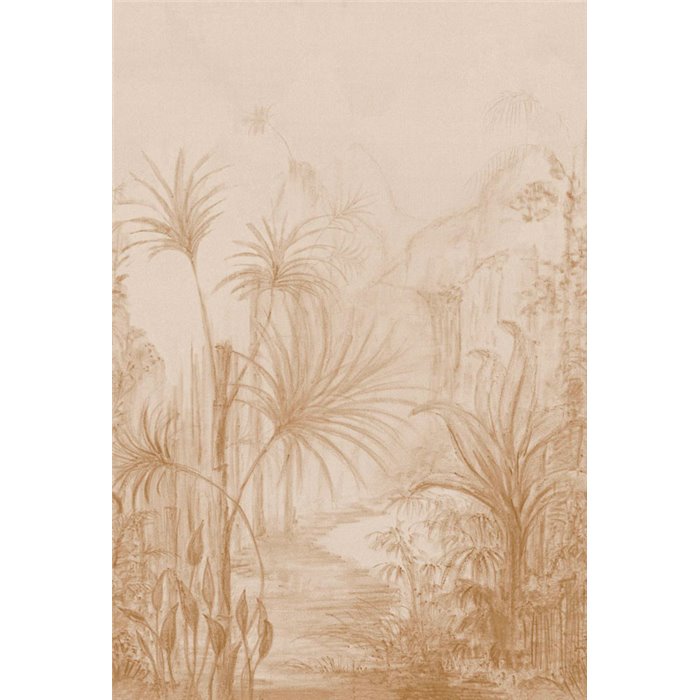 Mural pared boceto al carboncillo paisaje tropical con palmeral beige - Casamance Panoramas 3 76411528