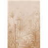 Casamance|Papier peint panoramique croquis au fusain paysage tropical avec palmeraie beige|Panoramiques