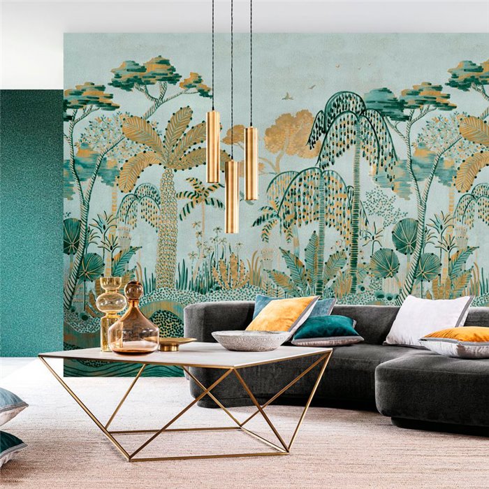 Casamance|Mural pared paisaje tropical palmeras estilo Art Nouveau|Murales de Pared