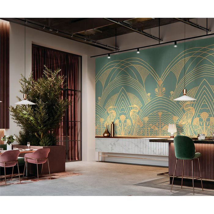 Casamance|Wandbild Reiher und geometrische Bögen Art Déco|Wandbild