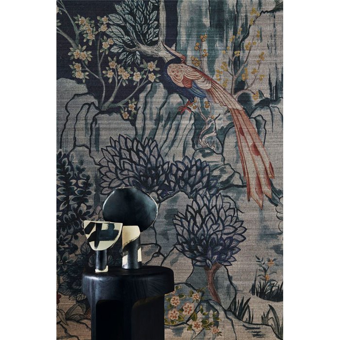 Casamance|Papier peint panoramique paysage montagneux art asiatique gris bleu|Panoramiques
