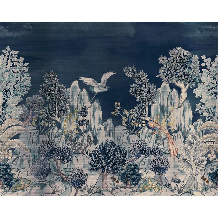 Casamance|Papier peint panoramique paysage montagneux art asiatique gris bleu|Panoramiques