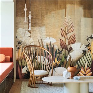 Papeldecor|Papier peint panoramique tropical feuilles vertes et tons terre|Panoramiques