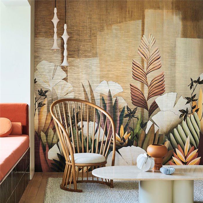 Casamance|Mural pared jardín floral hojas gingko japonesas multicolor|Murales de Pared