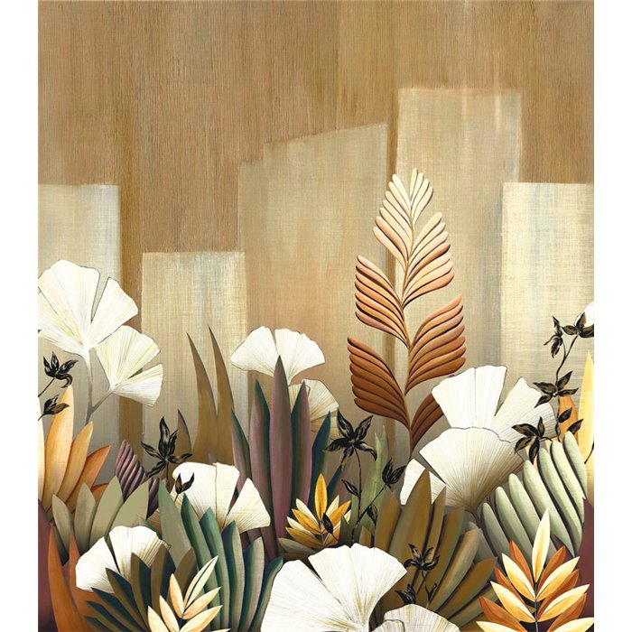Casamance|Mural pared jardín floral hojas gingko japonesas multicolor|Murales de Pared