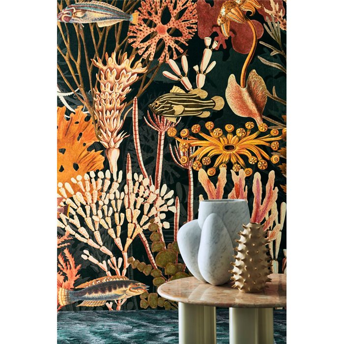 Casamance|Mural pared vida marina arrecifes y peces multicolor negro|Murales de Pared