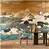 Casamance|Papier peint panoramique paysage oriental jardin et étang japonais bleu|Panoramiques