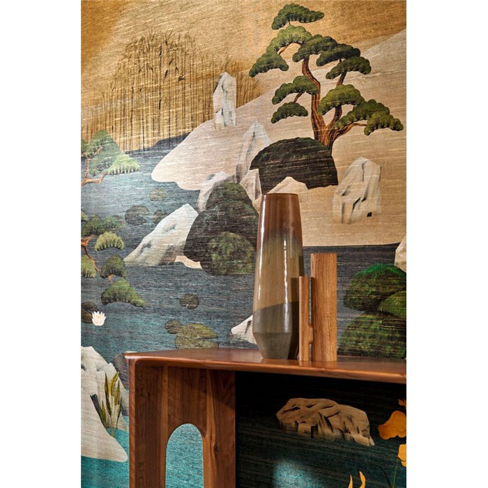 Mural pared paisaje oriental jardín y estanque japonés azul - Casamance Exploration 71530123