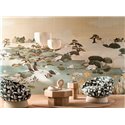 Casamance|Papier peint panoramique paysage oriental jardin et étang japonais vert|Panoramiques