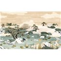Casamance|Papier peint panoramique paysage oriental jardin et étang japonais vert|Panoramiques