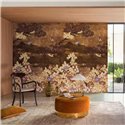 Casamance|Wandbild orientalische Landschaft mit Blumen Vögeln und Bergsilhouette|Wandbild