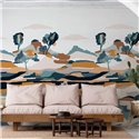 Casamance|Wall mural stylized landscape abstract focus blue|Wallmurals