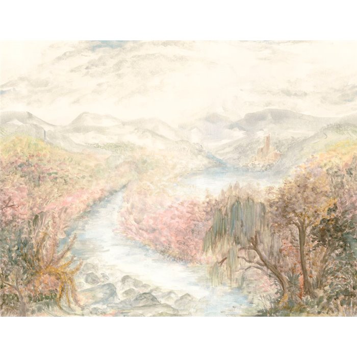 Casadeco|Papier peint panoramique paysage impressionniste avec ruisseau et prairies|Panoramiques