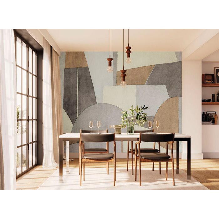 Casadeco|Mural pared bloques de colores abstractos celeste y marrón|Murales de Pared