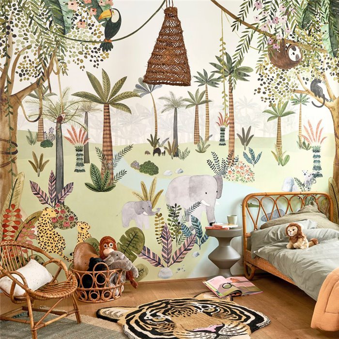 Casadeco|Mural pared selva con adorables animales|Murales de Pared