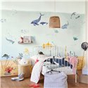 Casadeco|Mural pared fondo marino con cetáceos peces y crustáceos|Murales de Pared