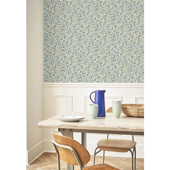 Casadeco|Papier peint à petites fleurs bleues et vertes|Floral