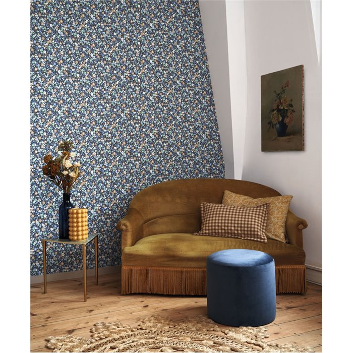Casadeco|Papier peint à petites fleurs bleues, style Liberty|Floral