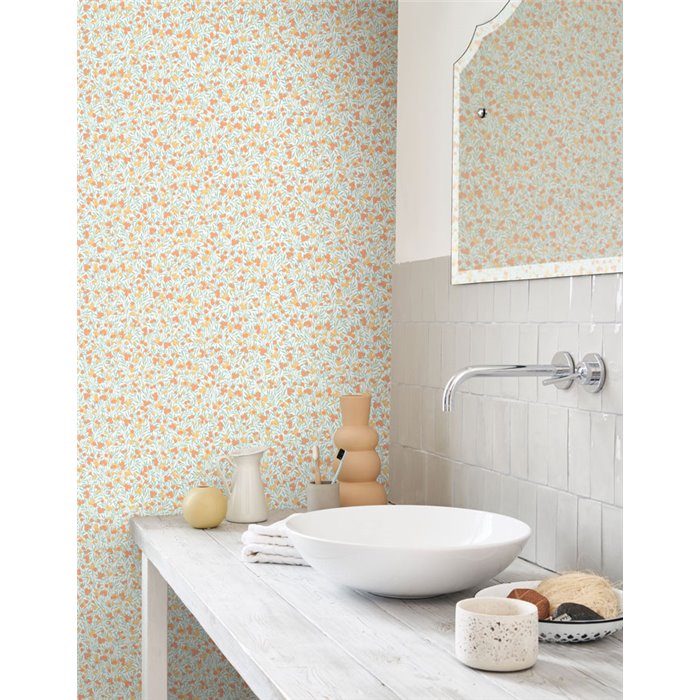 Casadeco|Papier peint fleuri pour salle de bain avec groseilles et myrtilles|Floral
