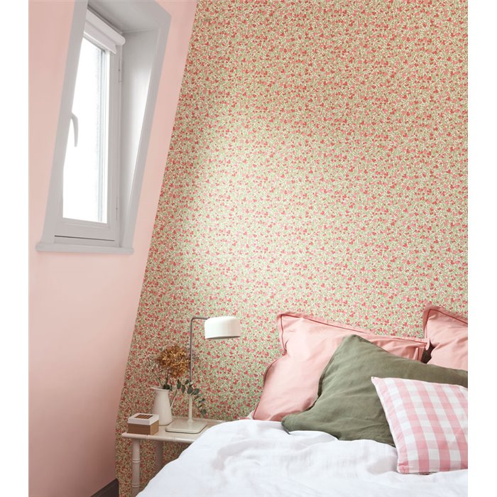 Casadeco|Blumentapete mit roten Johannisbeeren und Blaubeerfruchtmuster|Blumen