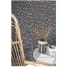 Casadeco|Papier peint bleu fleuri avec groseilles et myrtilles orange|Floral