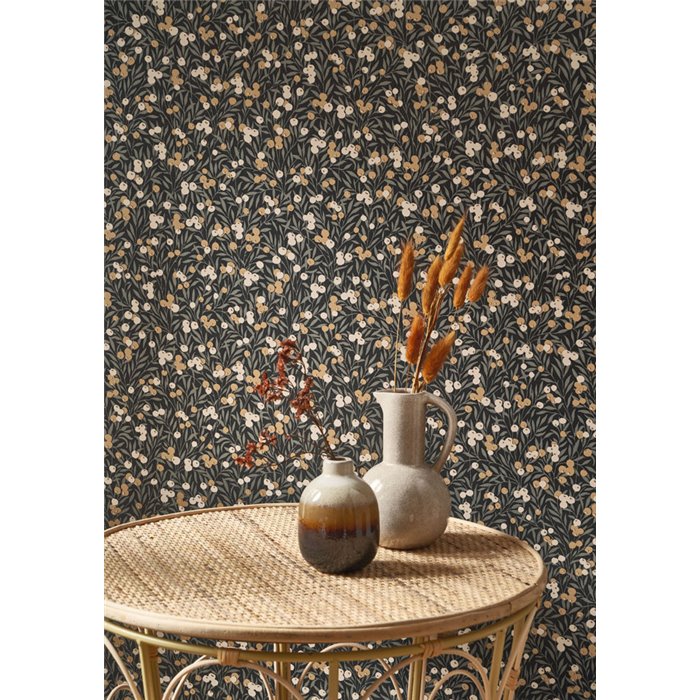 Casadeco|Dunkeltonige Blumentapete, rustikaler Stil|Blumen