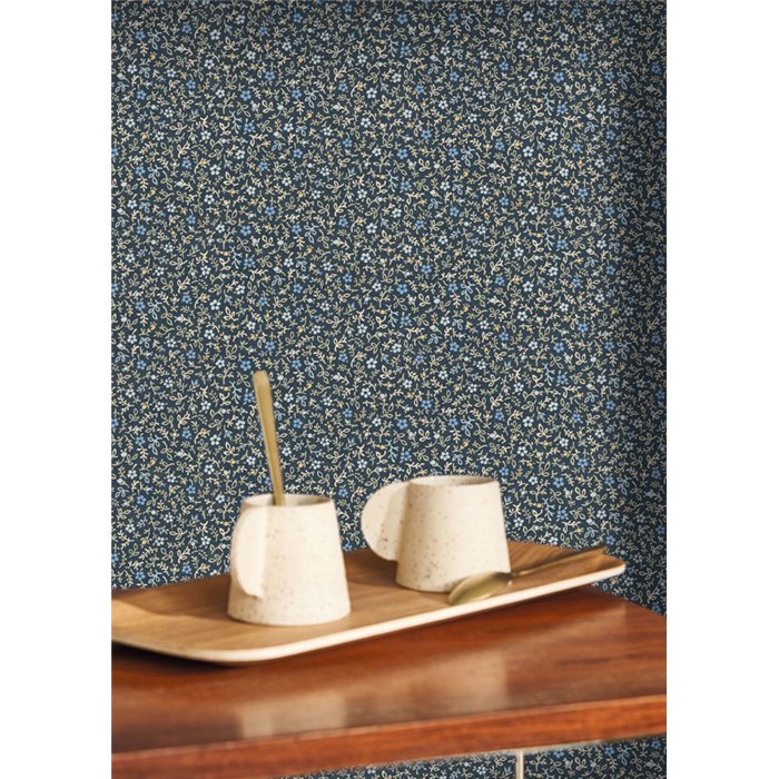 Casadeco|Tapete mit kleinen blauen Blumen|Blumen
