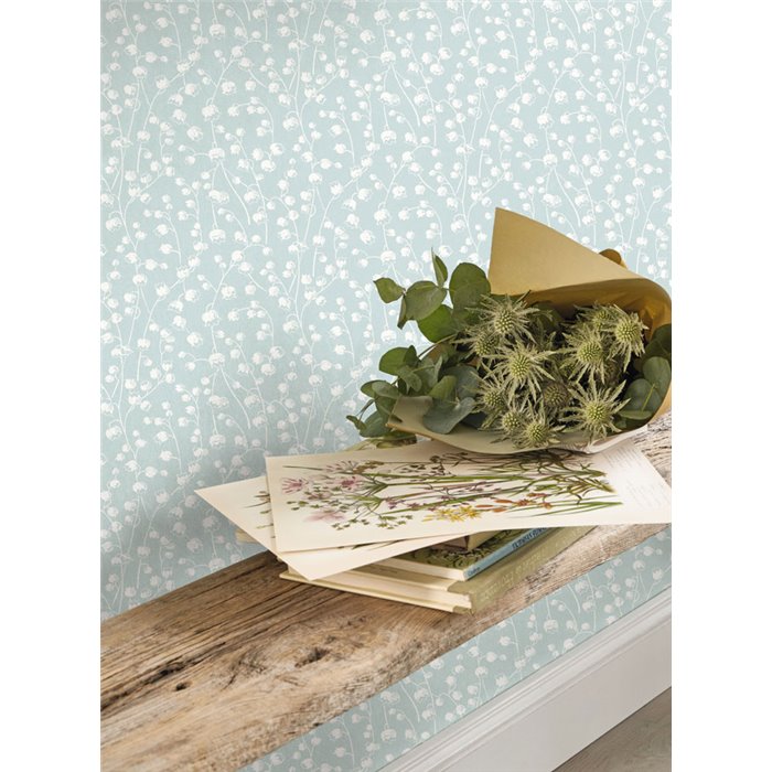 Casadeco|Papier peint à petites fleurs avec muguet bleu ciel|Floral