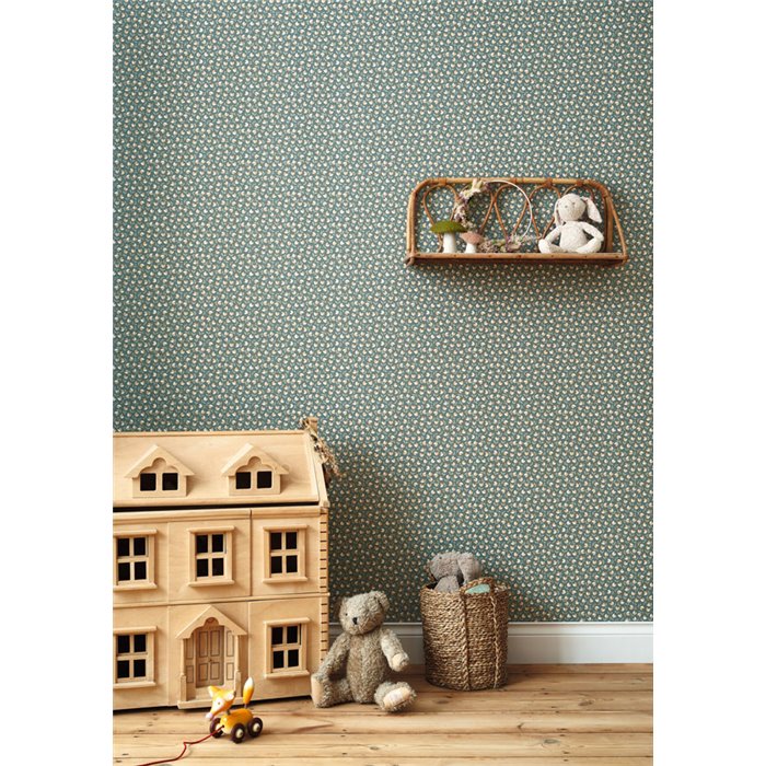 Papel pintado floral con pequeños tulipanes verdes estilo minimalista - Casadeco Flower Market 89257407