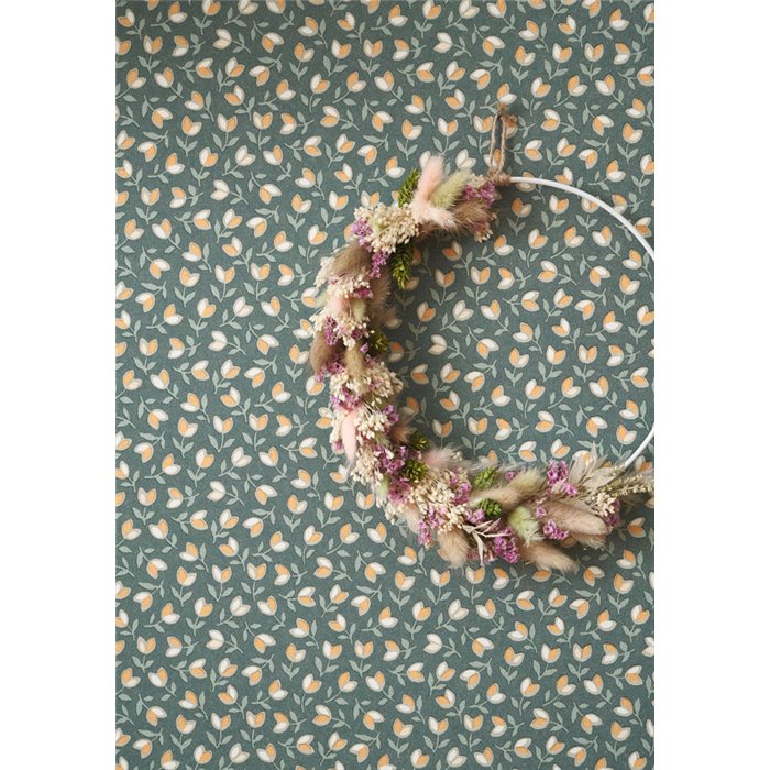 Casadeco|Floral wallpaper with small green tulips, minimalist style|Floral