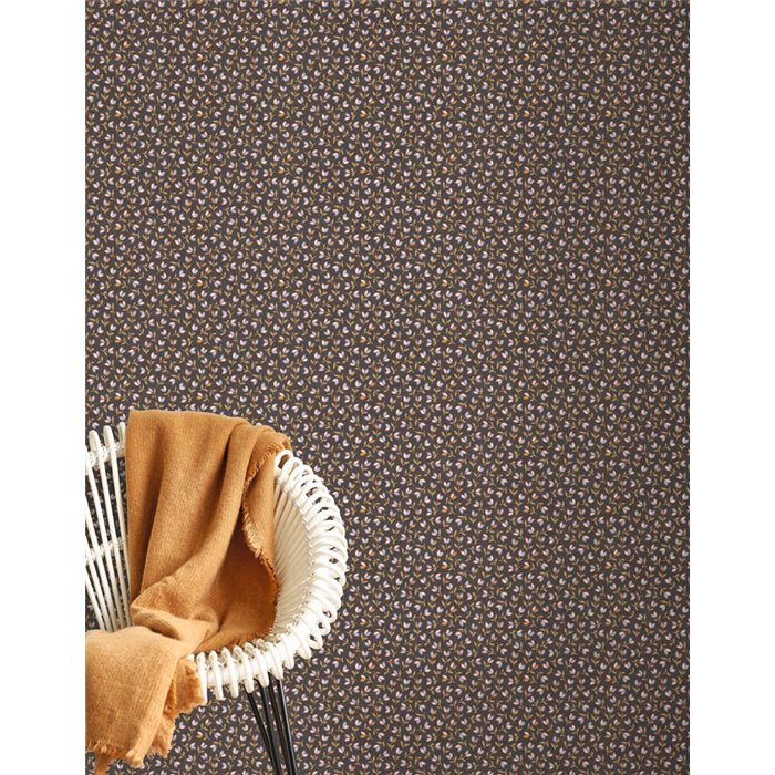 Casadeco|Tapete mit kleinen Tulpen im minimalistischen Stil in Schwarz und Burgund|Blumen