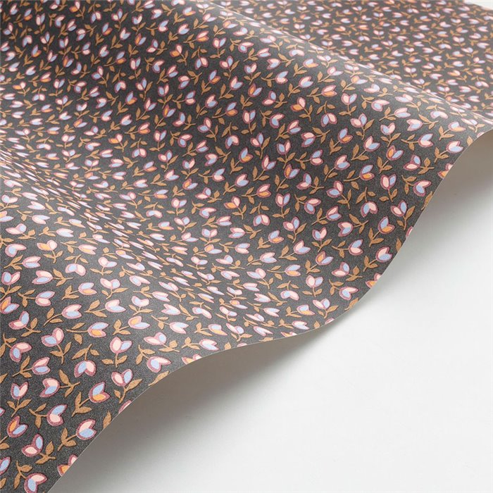 Casadeco|Tapete mit kleinen Tulpen im minimalistischen Stil in Schwarz und Burgund|Blumen