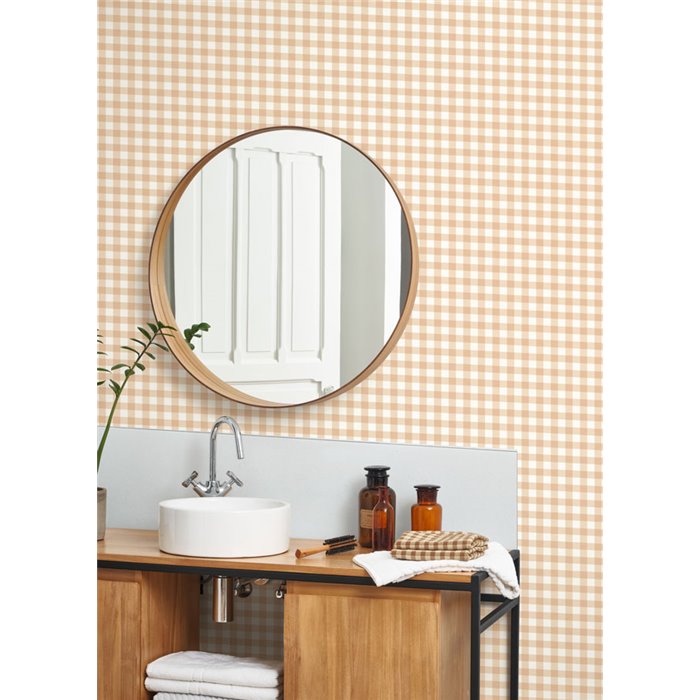 Casadeco|Papier peint à carreaux vichy rose beige, idéal pour salle de bain|Carreaux