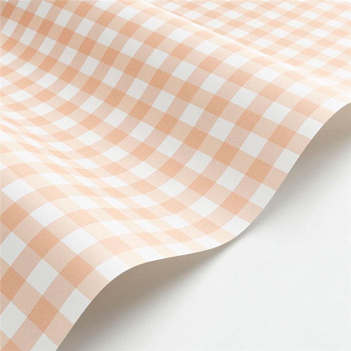 Casadeco|Papier peint à carreaux vichy rose beige, idéal pour salle de bain|Carreaux