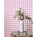 Casadeco|Papier peint imprimé vichy à petits carreaux roses et lilas|Carreaux