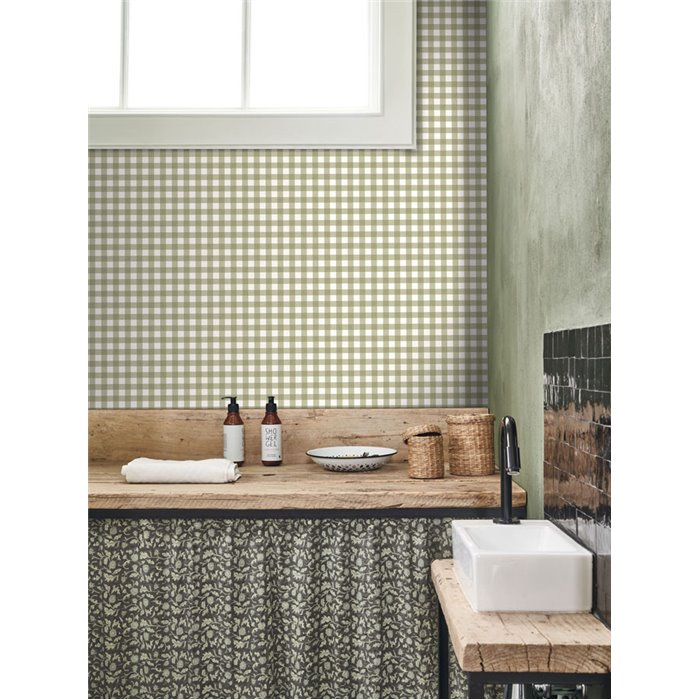 Casadeco|Papier peint à carreaux vichy verts|Carreaux