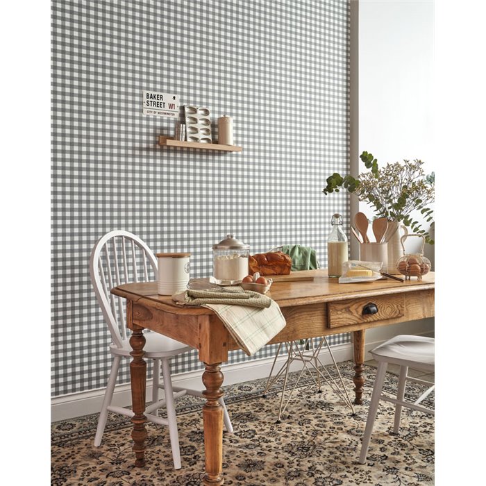 Papel pintado cuadros Vichy tonos grises - Casadeco Flower Market 89269419