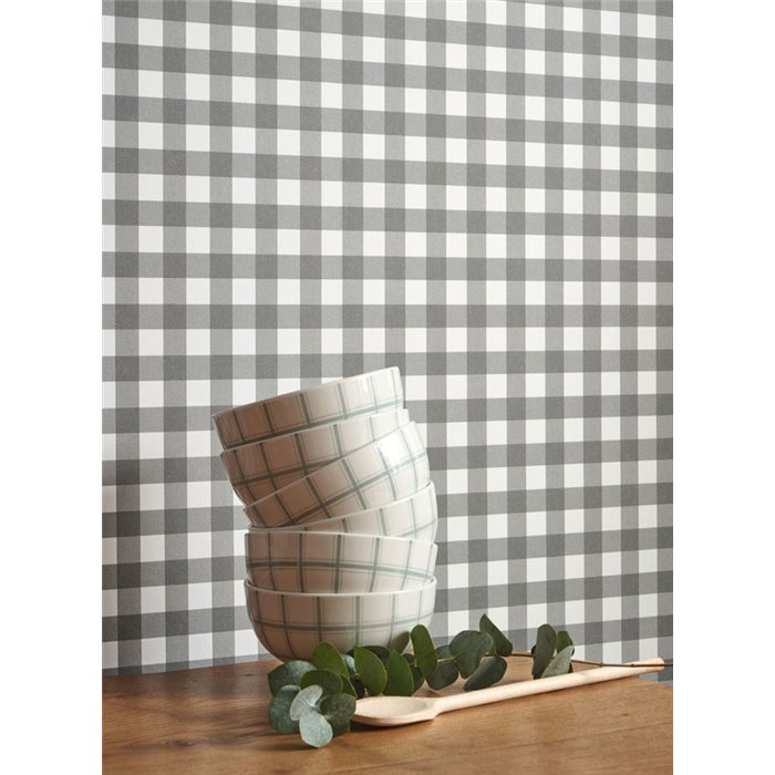 Casadeco|Papier peint à carreaux vichy tons gris|Carreaux