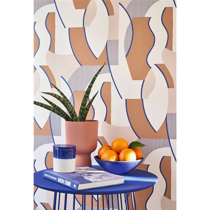 Papel pintado abstracto con rostros y siluetas, estilo moderno - Casadeco Milano Sixties 89331616