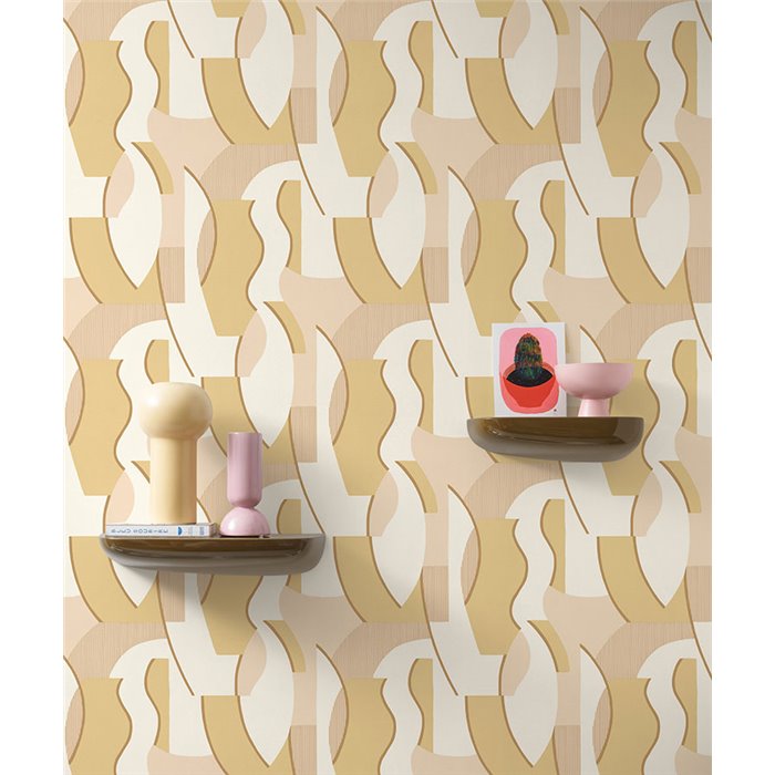 Casadeco|Wallpaper in figurative style, yellow with abstract silhouettes|Abstract