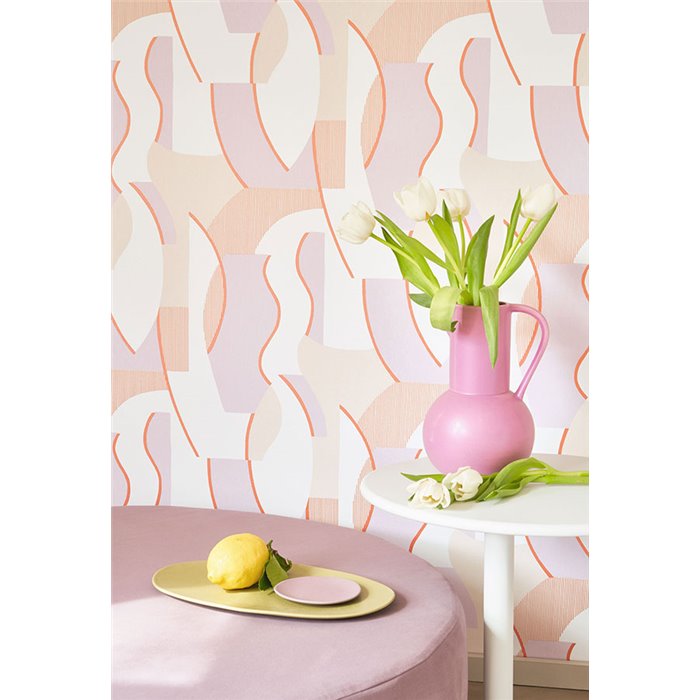 Casadeco|Modern wallpaper with abstract silhouettes in lilac and beige|Modern