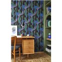 Casadeco|Papier peint avec visages et silhouettes abstraits bleu et vert, style figuratif|Rétro