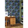 Casadeco|Tapete mit Gesichtern und abstrakten Silhouetten in Blau und Grün, figurativer Stil|Retro