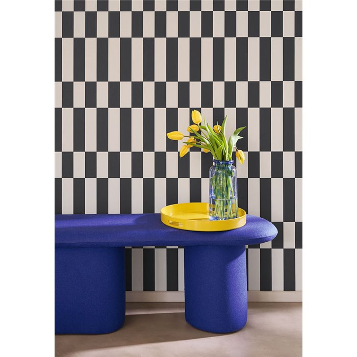 Casadeco|Geometrische Tapete mit rechteckigen Formen in Cremeweiß und Schwarz|Retro