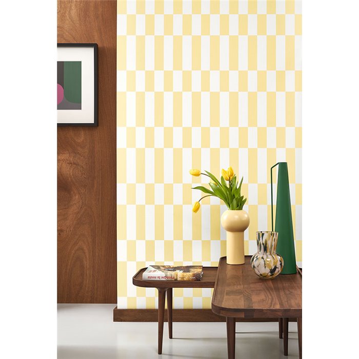Casadeco|Papel pintado estilo retro blanco y amarillo|Retro