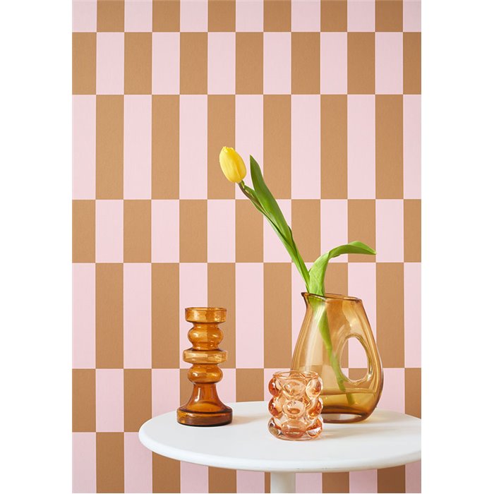 Casadeco|Retro-style wallpaper in brown and mauve with rectangular shapes|Retro
