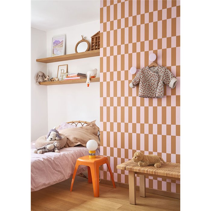 Papel pintado estilo retro marrón y malva con formas rectangulares - Casadeco Milano Sixties 89345252