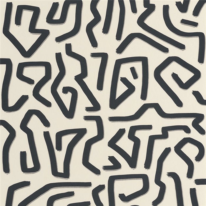 Casadeco|Papel pintado laberinto moderno blanco y negro inspirado en Keith Haring|Abstracto