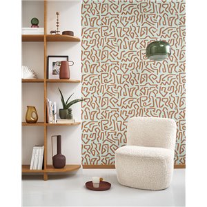 Casadeco|Modern blue wallpaper with labyrinth shapes, Keith Haring inspiration|Abstract 2